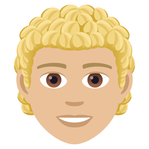 Person: Curly Hair: Medium-Light Skin Tone on JoyPixels