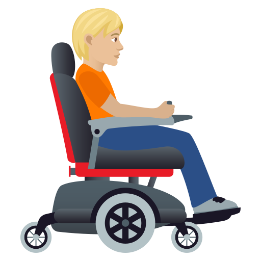 Person In Motorized Wheelchair Facing Right: Medium-Light Skin Tone on JoyPixels