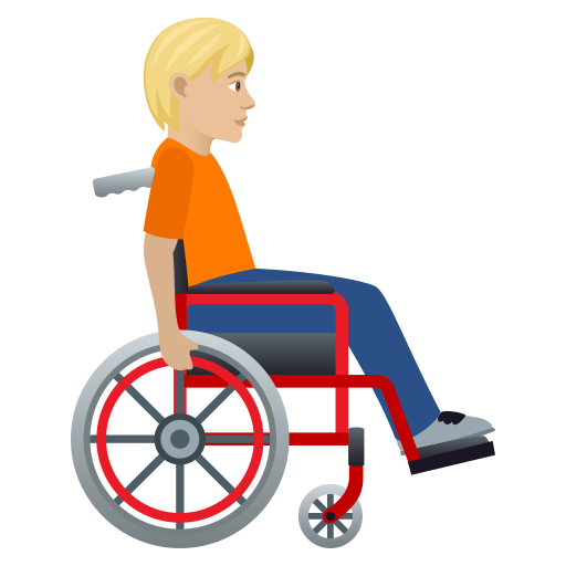 Person In Manual Wheelchair Facing Right: Medium-Light Skin Tone on JoyPixels