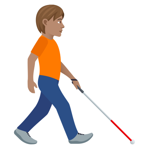 Person With White Cane Facing Right: Medium Skin Tone on JoyPixels