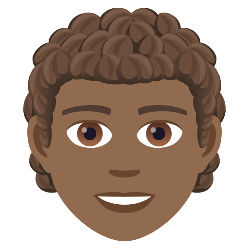 Person: Curly Hair: Medium-Dark Skin Tone on JoyPixels
