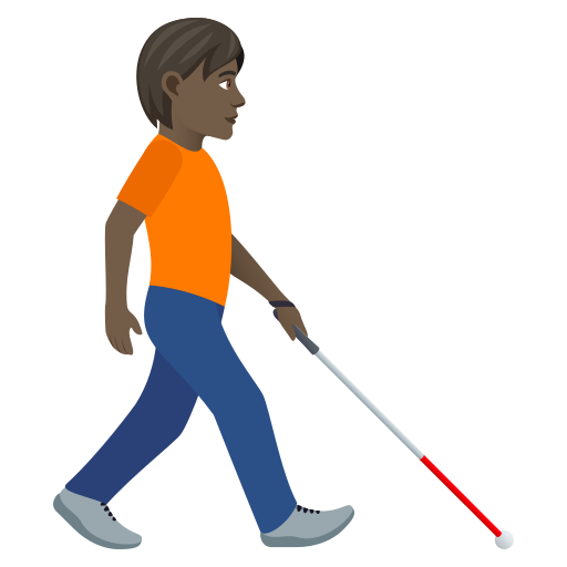 Person With White Cane Facing Right: Dark Skin Tone on JoyPixels