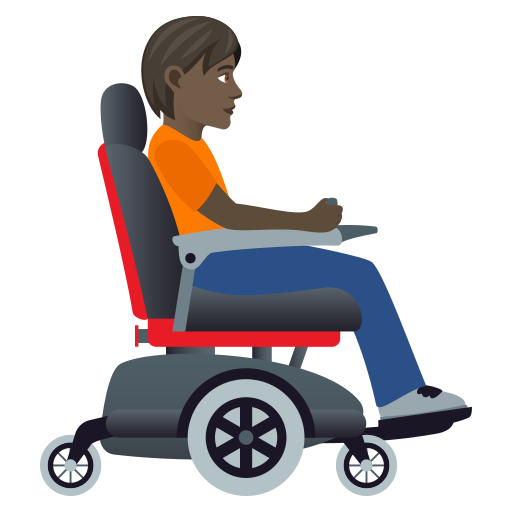 Person In Motorized Wheelchair Facing Right: Dark Skin Tone on JoyPixels