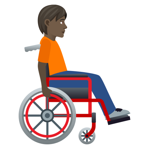 Person In Manual Wheelchair Facing Right: Dark Skin Tone on JoyPixels